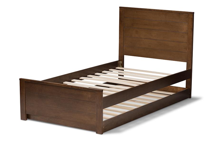 Baxton Studio Catalina Modern Classic Mission Style Brown-Finished Wood Twin Platform Bed with Trundle