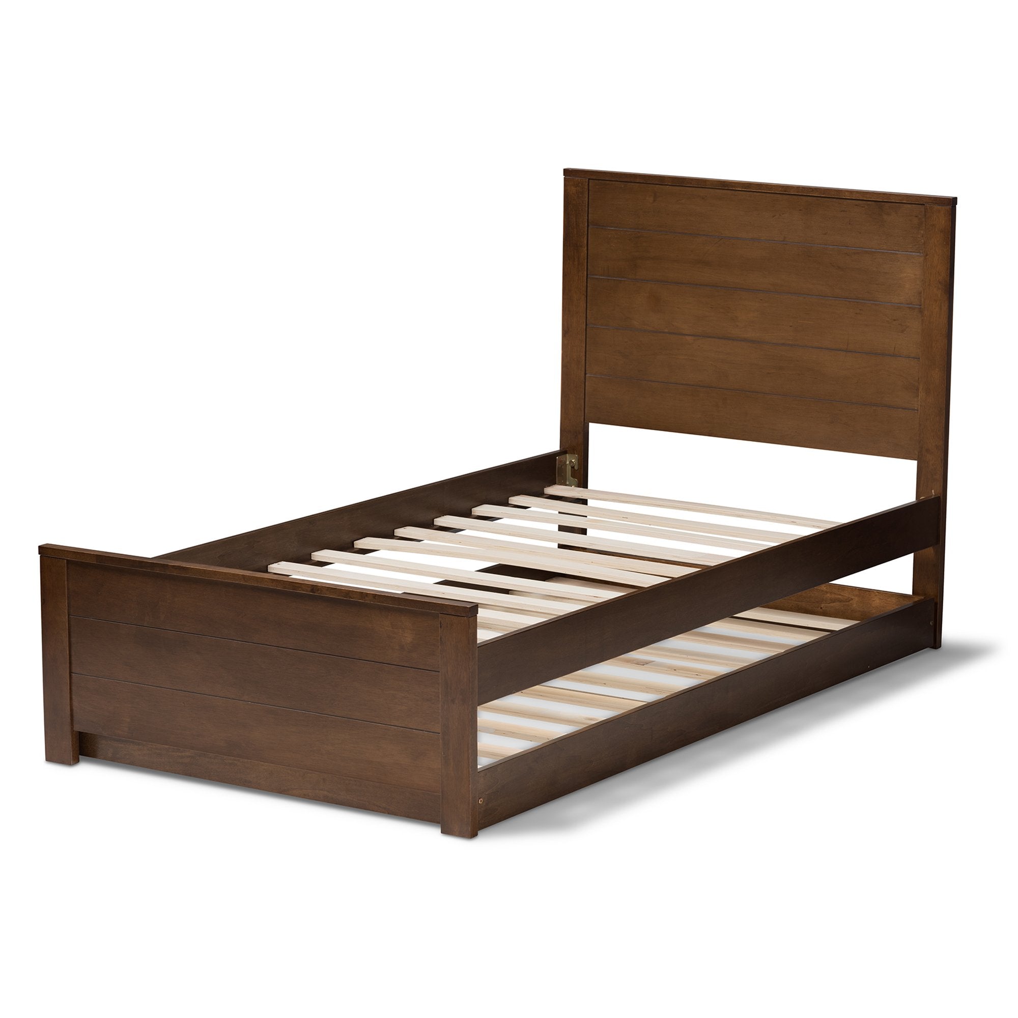 Baxton Studio Catalina Modern Classic Mission Style Brown-Finished Wood Twin Platform Bed with Trundle