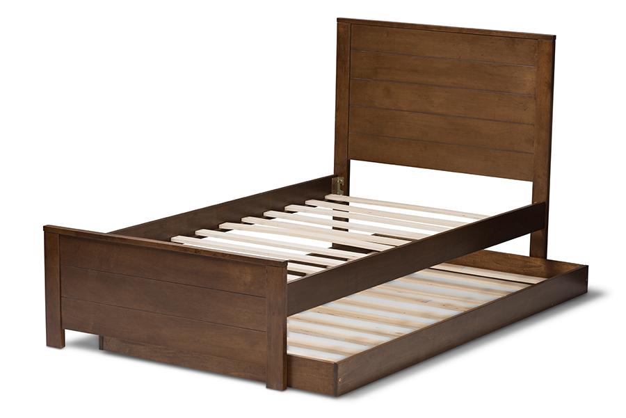 Baxton Studio Catalina Modern Classic Mission Style Brown-Finished Wood Twin Platform Bed with Trundle