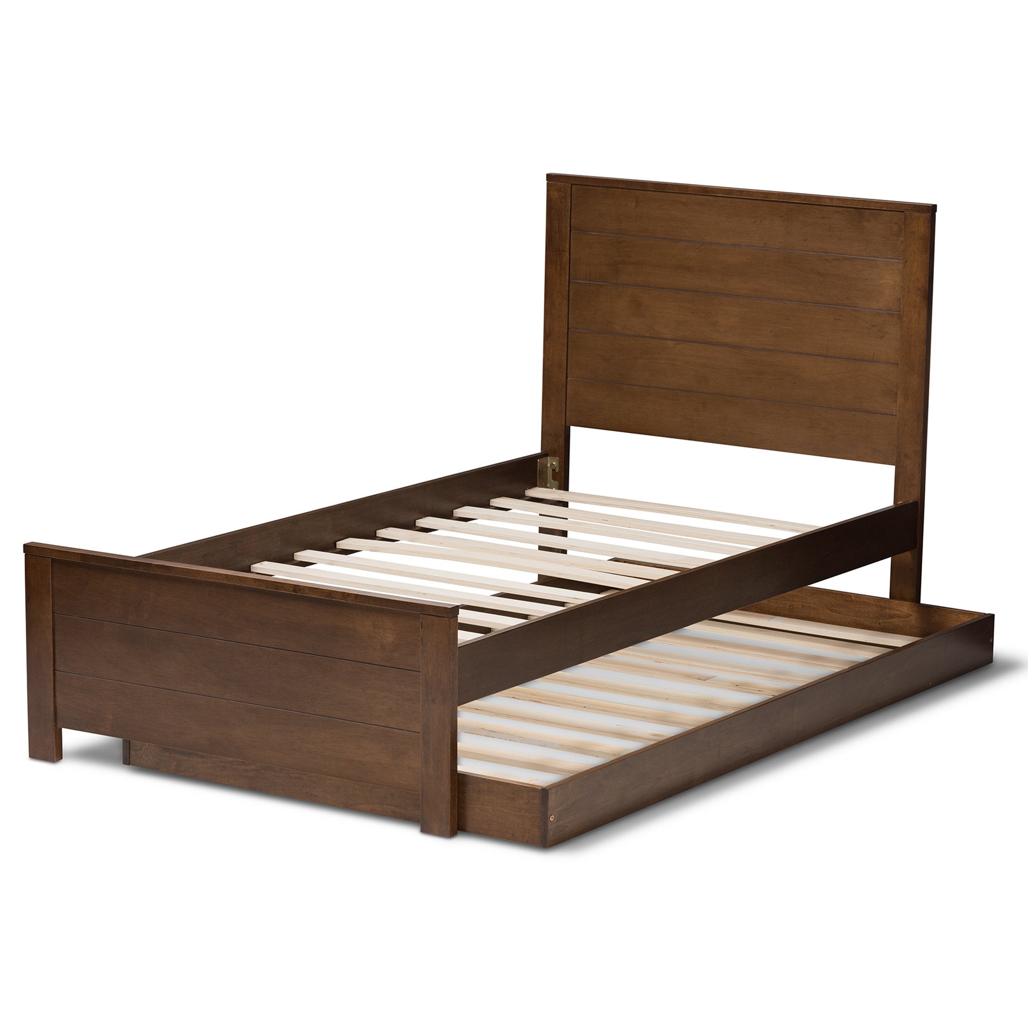 Baxton Studio Catalina Modern Classic Mission Style Brown-Finished Wood Twin Platform Bed with Trundle