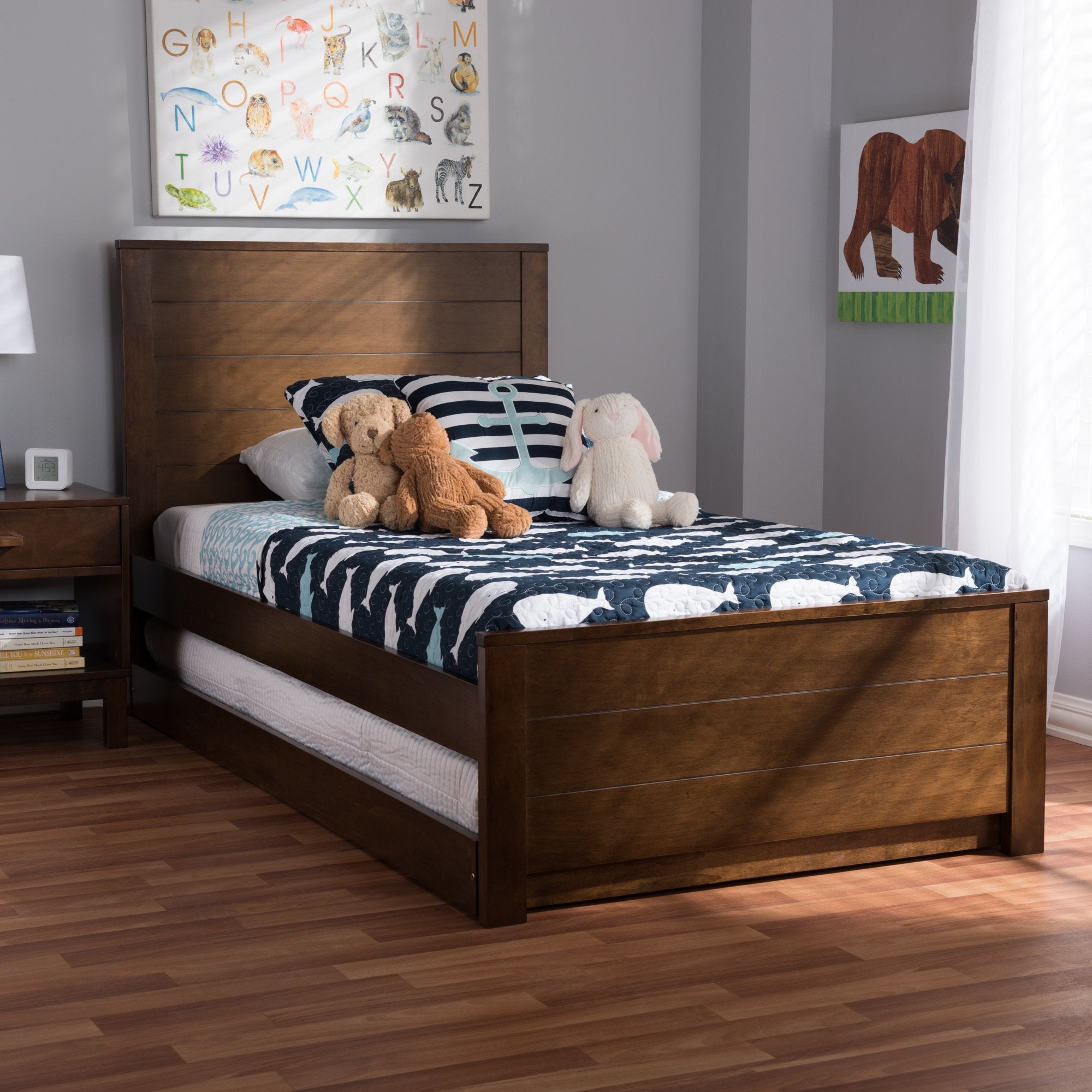 Baxton Studio Catalina Modern Classic Mission Style Brown-Finished Wood Twin Platform Bed with Trundle