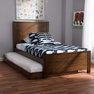 Baxton Studio Catalina Modern Classic Mission Style Brown-Finished Wood Twin Platform Bed with Trundle