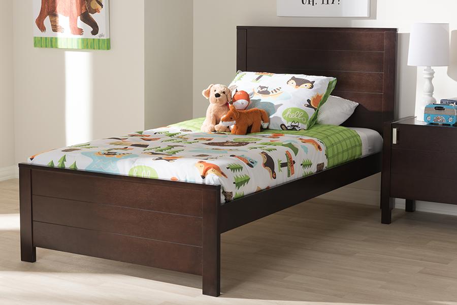 Baxton Studio Catalina Modern Classic Mission Style Dark Brown-Finished Wood Twin Platform Bed