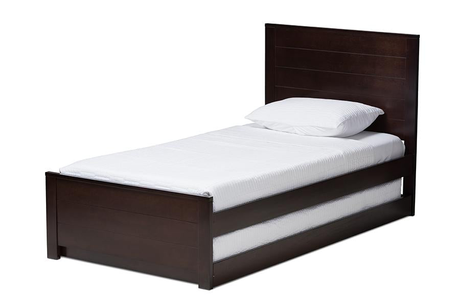 Baxton Studio Catalina Modern Classic Mission Style Dark Brown-Finished Wood Twin Platform Bed with Trundle