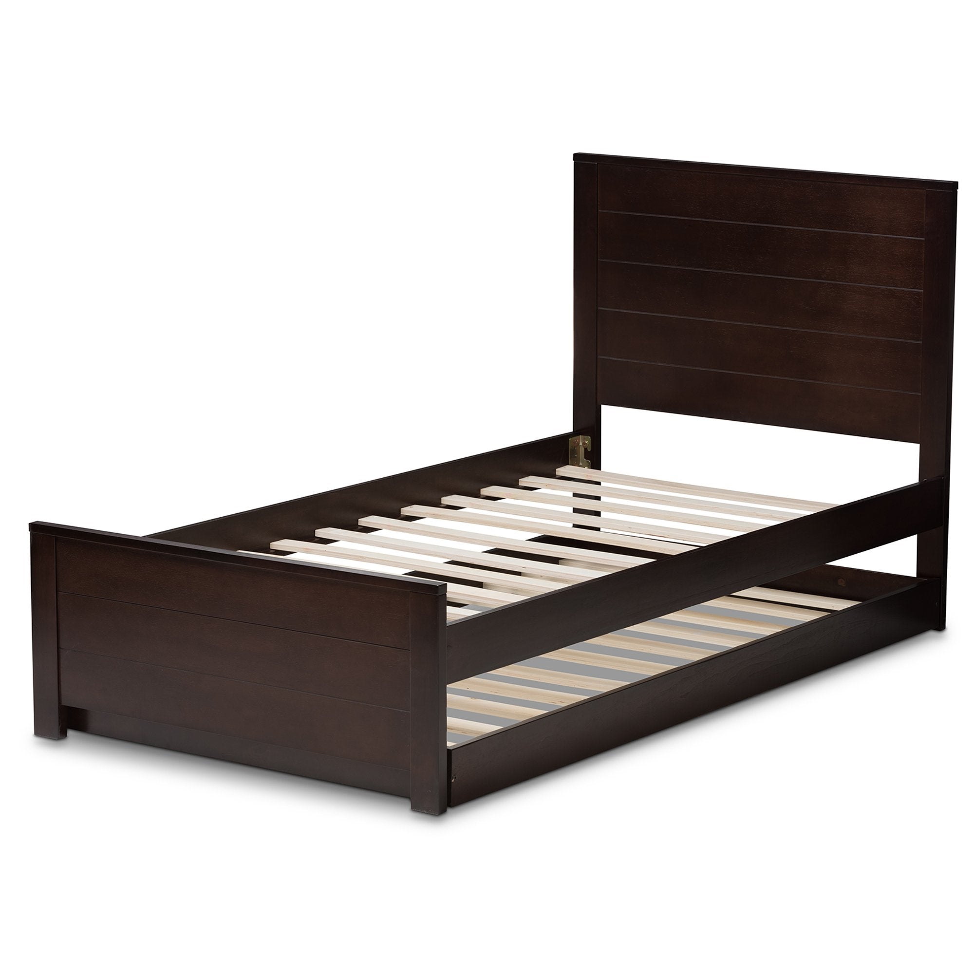 Baxton Studio Catalina Modern Classic Mission Style Dark Brown-Finished Wood Twin Platform Bed with Trundle