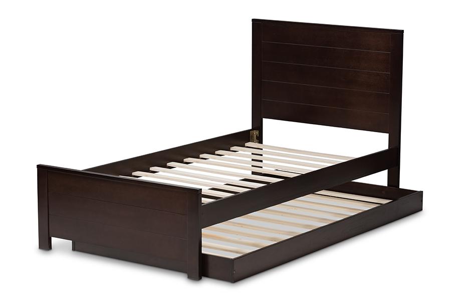 Baxton Studio Catalina Modern Classic Mission Style Dark Brown-Finished Wood Twin Platform Bed with Trundle