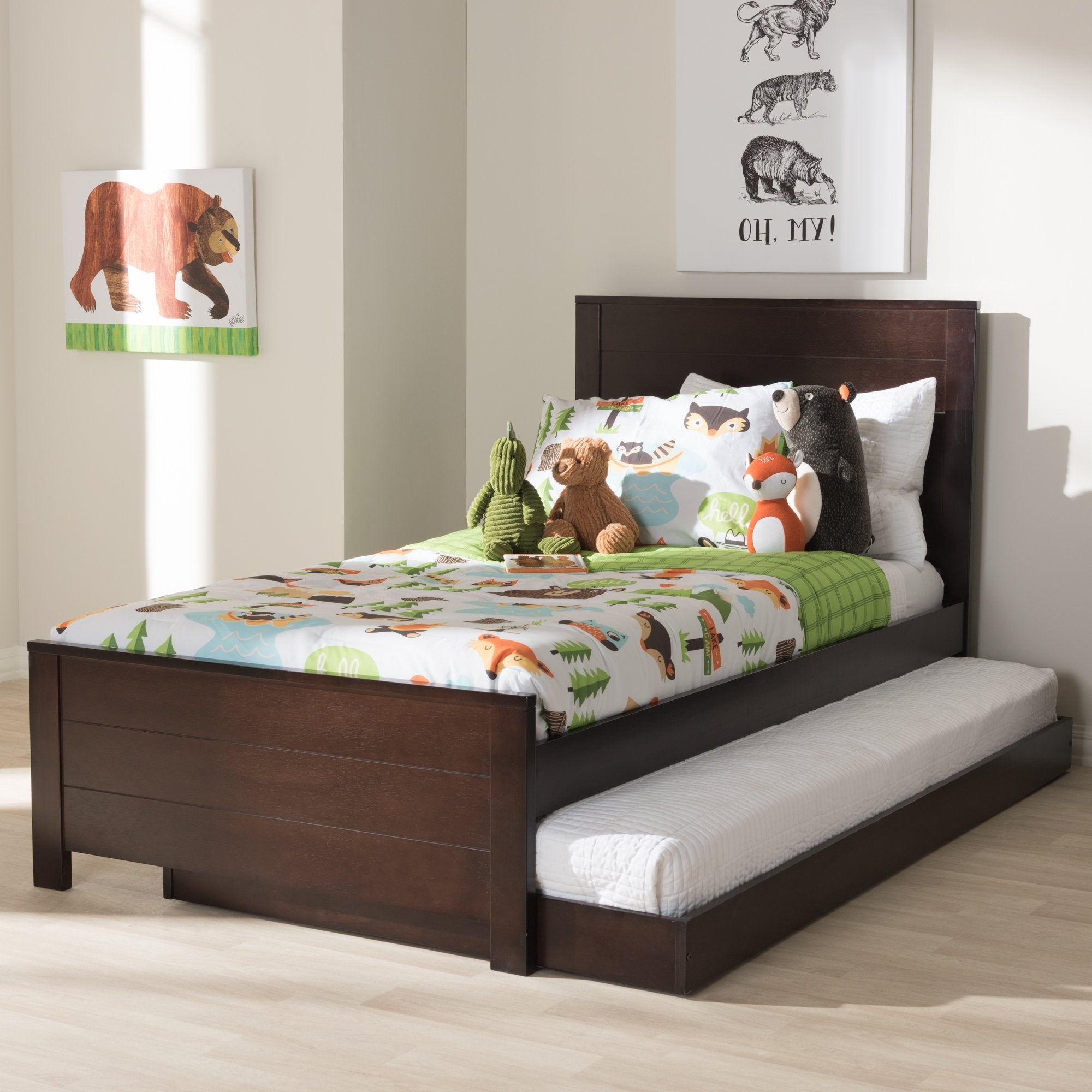 Baxton Studio Catalina Modern Classic Mission Style Dark Brown-Finished Wood Twin Platform Bed with Trundle