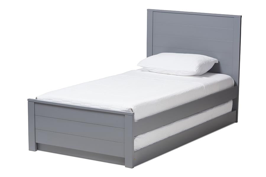 Baxton Studio Catalina Modern Classic Mission Style Grey-Finished Wood Twin Platform Bed with Trundle