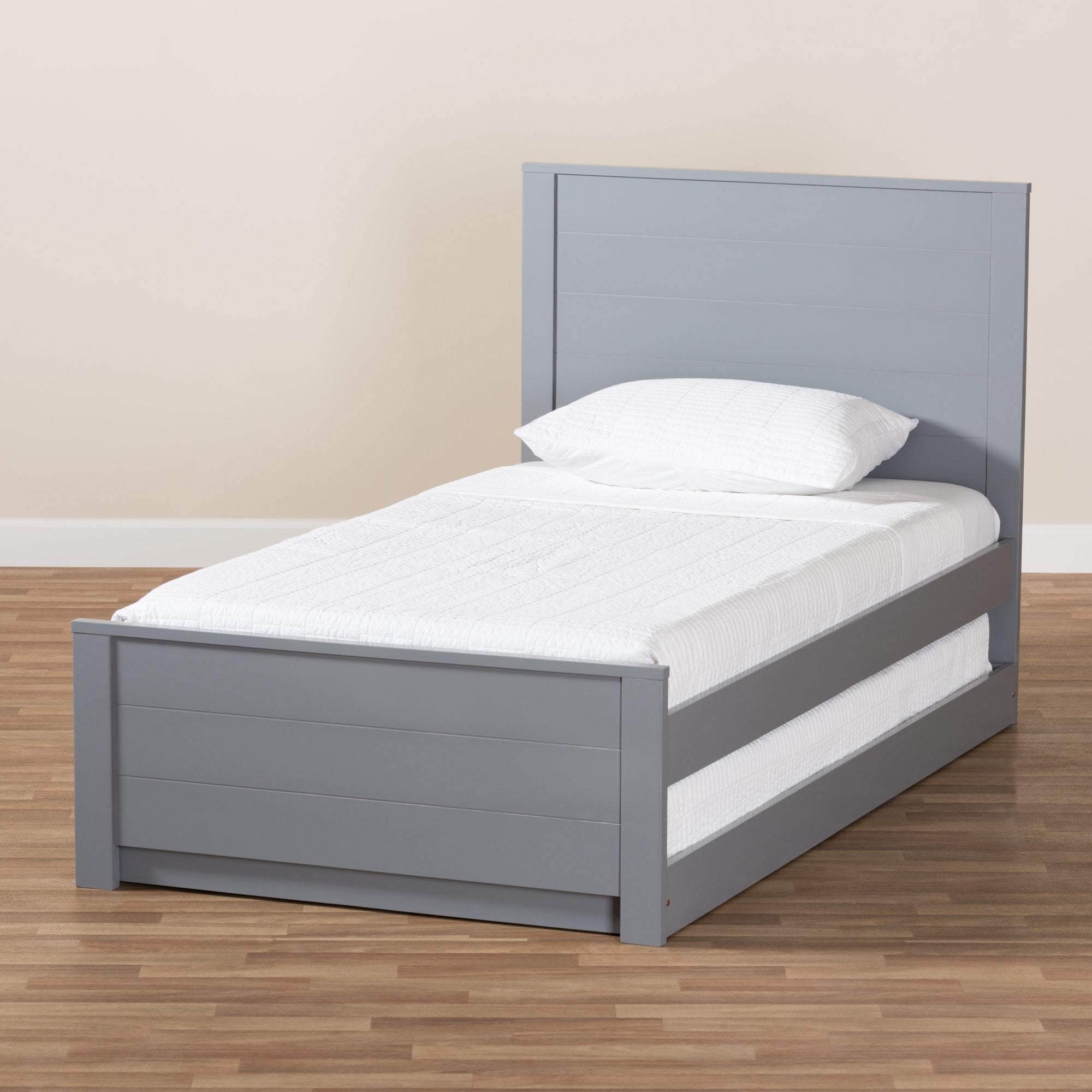 Baxton Studio Catalina Modern Classic Mission Style Grey-Finished Wood Twin Platform Bed with Trundle