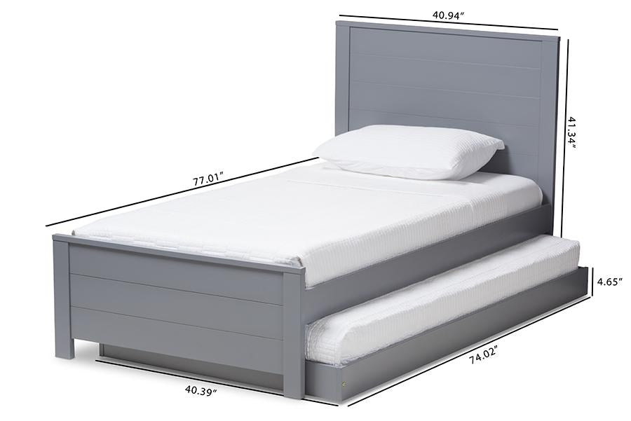 Baxton Studio Catalina Modern Classic Mission Style Grey-Finished Wood Twin Platform Bed with Trundle