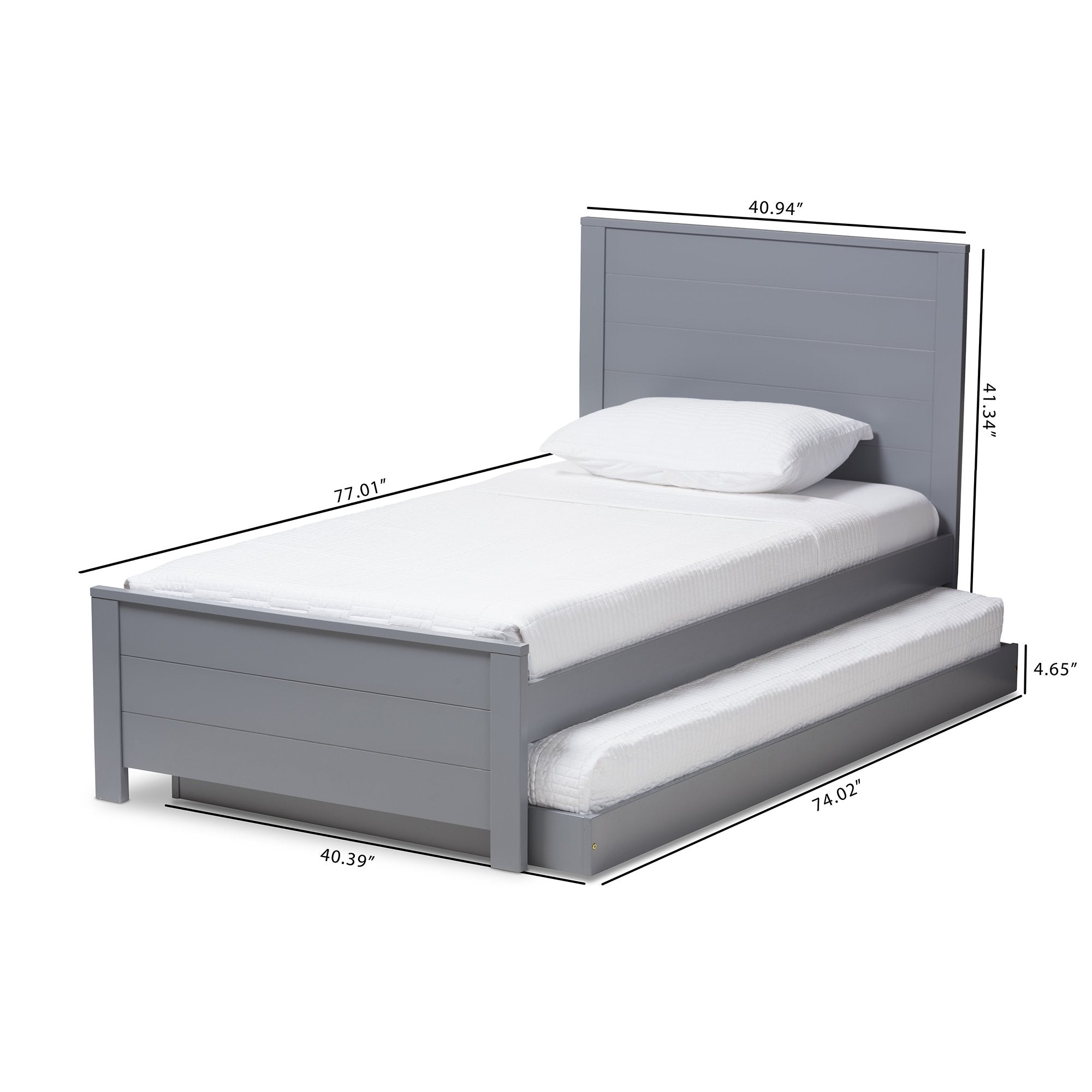 Baxton Studio Catalina Modern Classic Mission Style Grey-Finished Wood Twin Platform Bed with Trundle