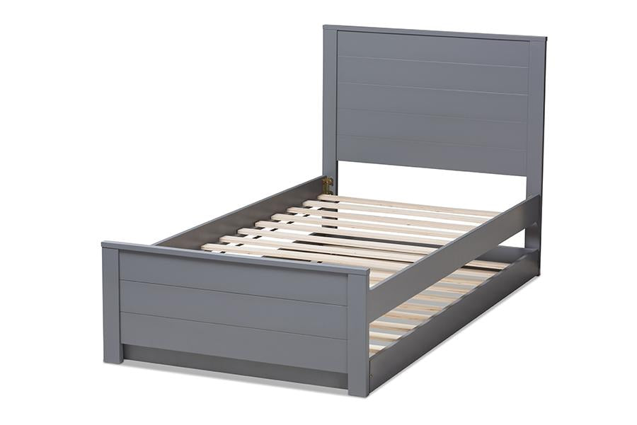 Baxton Studio Catalina Modern Classic Mission Style Grey-Finished Wood Twin Platform Bed with Trundle