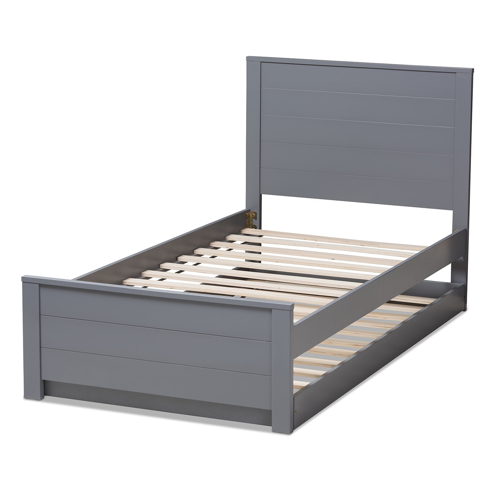 Baxton Studio Catalina Modern Classic Mission Style Grey-Finished Wood Twin Platform Bed with Trundle