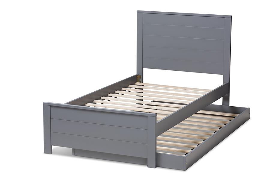 Baxton Studio Catalina Modern Classic Mission Style Grey-Finished Wood Twin Platform Bed with Trundle