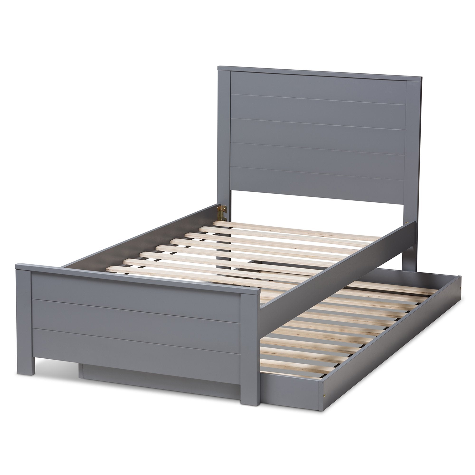 Baxton Studio Catalina Modern Classic Mission Style Grey-Finished Wood Twin Platform Bed with Trundle