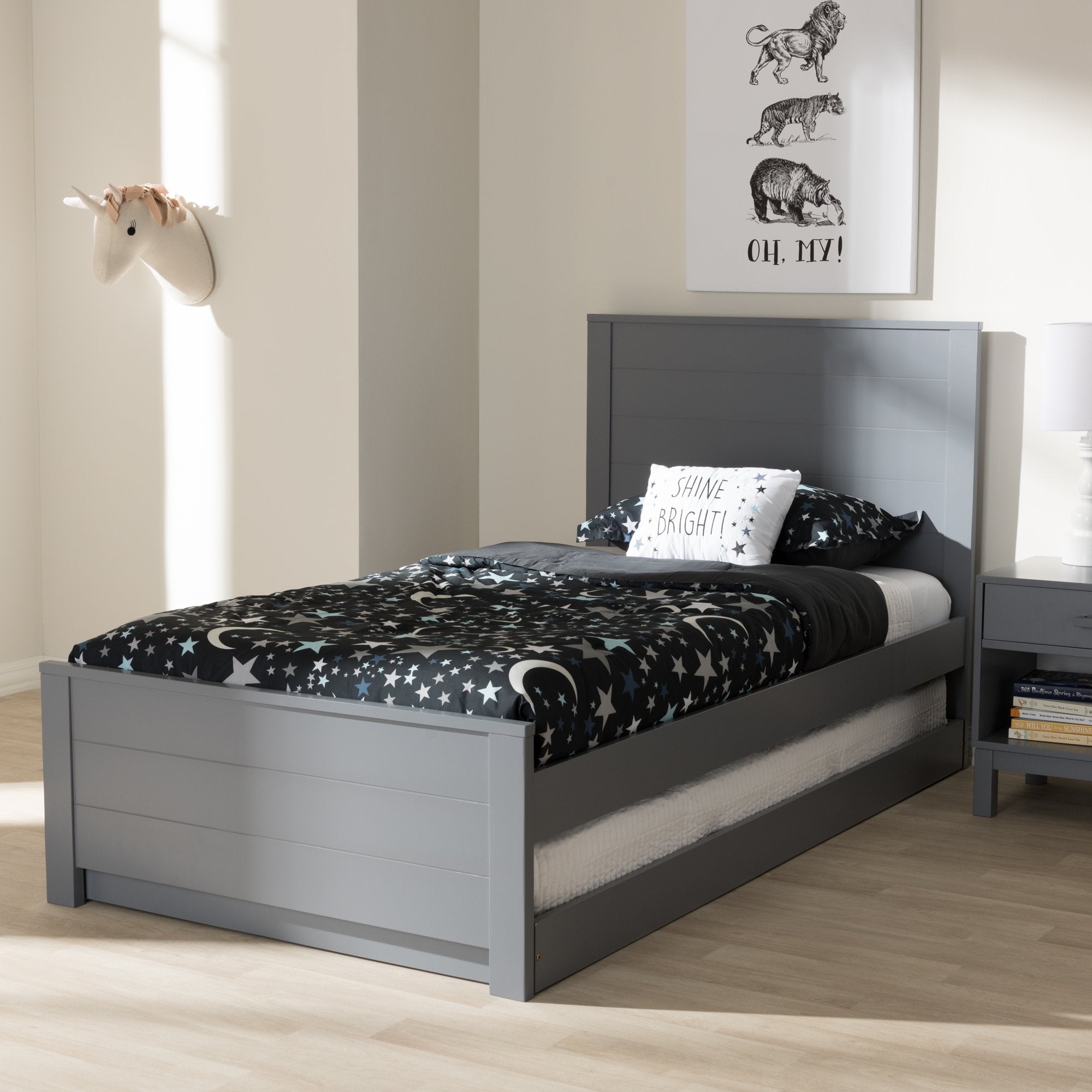 Baxton Studio Catalina Modern Classic Mission Style Grey-Finished Wood Twin Platform Bed with Trundle