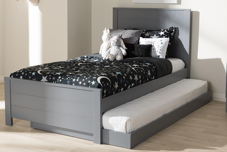 Baxton Studio Catalina Modern Classic Mission Style Grey-Finished Wood Twin Platform Bed with Trundle