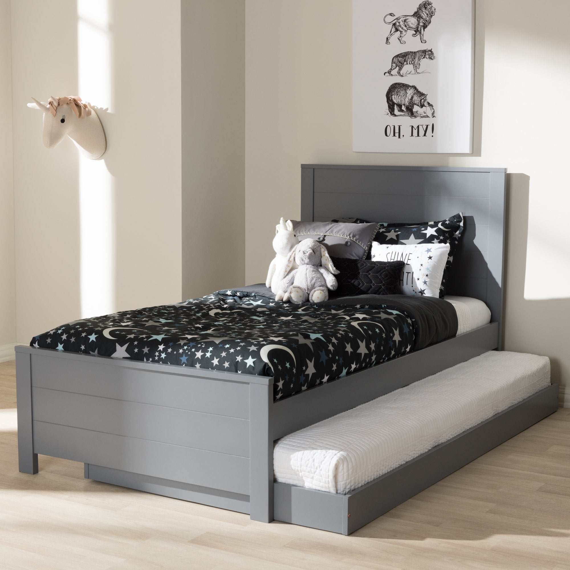 Baxton Studio Catalina Modern Classic Mission Style Grey-Finished Wood Twin Platform Bed with Trundle