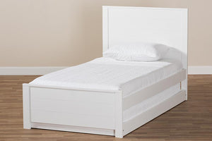 Baxton Studio Catalina Modern Classic Mission Style White-Finished Wood Twin Platform Bed with Trundle