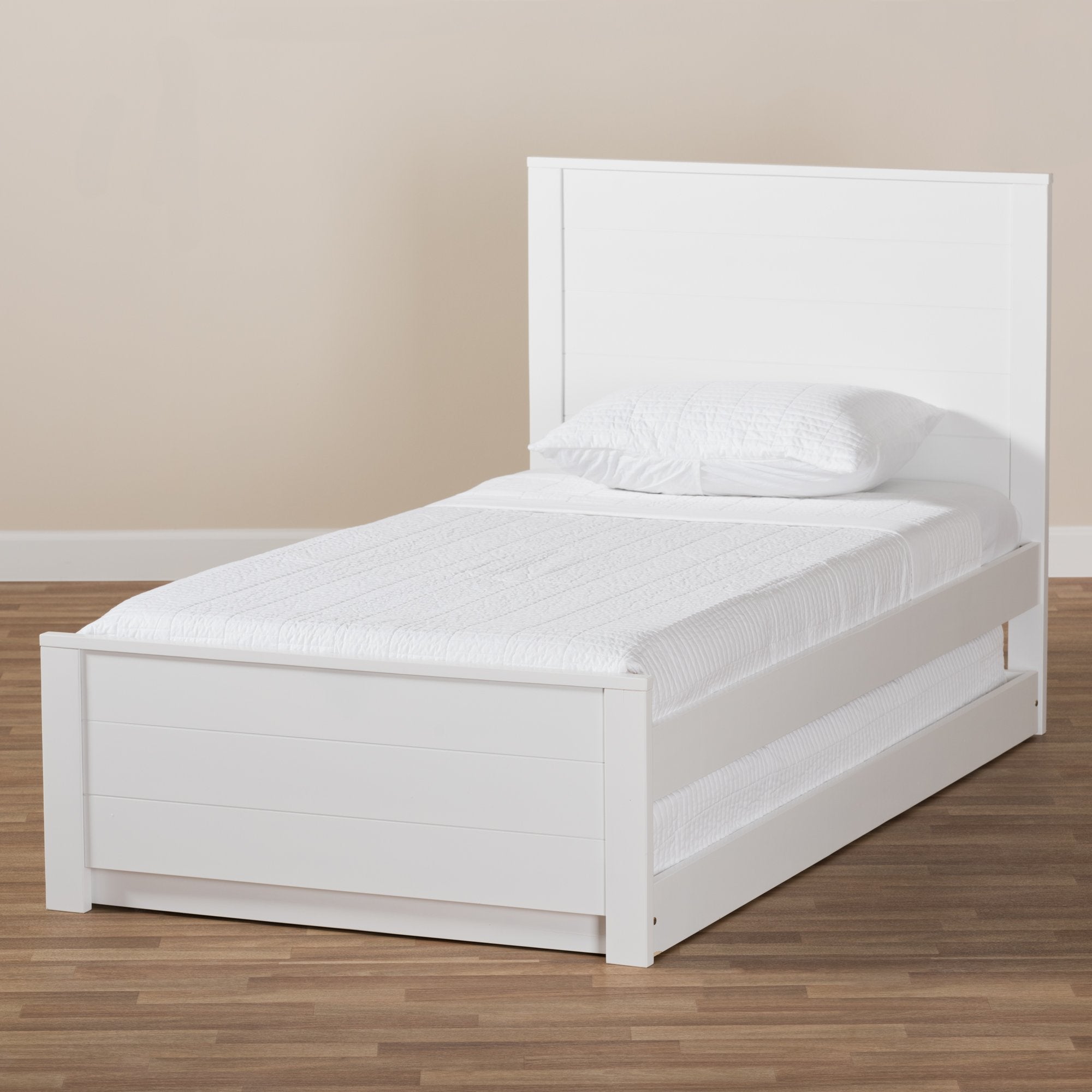 Baxton Studio Catalina Modern Classic Mission Style White-Finished Wood Twin Platform Bed with Trundle