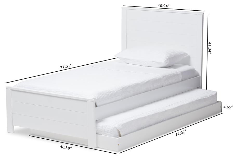 Baxton Studio Catalina Modern Classic Mission Style White-Finished Wood Twin Platform Bed with Trundle