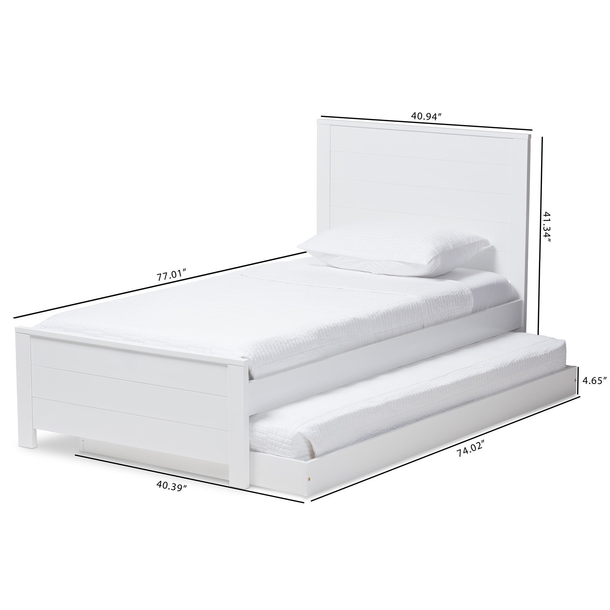 Baxton Studio Catalina Modern Classic Mission Style White-Finished Wood Twin Platform Bed with Trundle