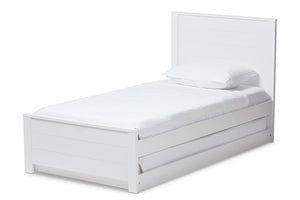 Baxton Studio Catalina Modern Classic Mission Style White-Finished Wood Twin Platform Bed with Trundle