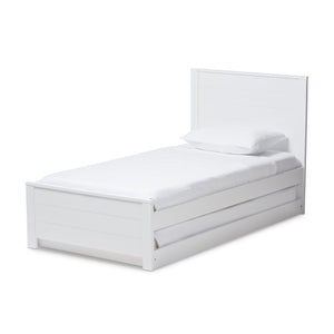 Baxton Studio Catalina Modern Classic Mission Style White-Finished Wood Twin Platform Bed with Trundle