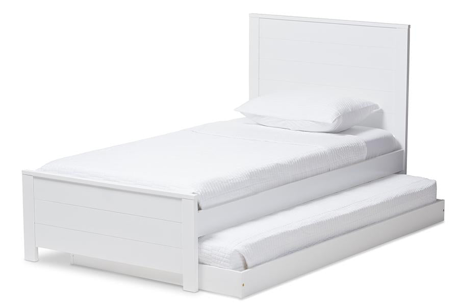 Baxton Studio Catalina Modern Classic Mission Style White-Finished Wood Twin Platform Bed with Trundle