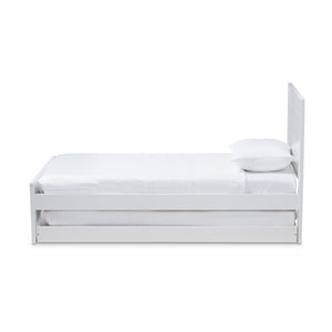 Baxton Studio Catalina Modern Classic Mission Style White-Finished Wood Twin Platform Bed with Trundle