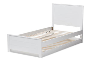 Baxton Studio Catalina Modern Classic Mission Style White-Finished Wood Twin Platform Bed with Trundle