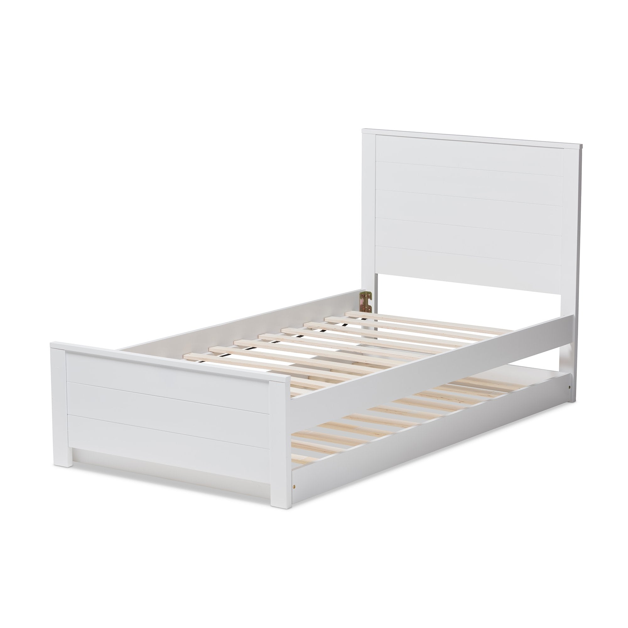 Baxton Studio Catalina Modern Classic Mission Style White-Finished Wood Twin Platform Bed with Trundle