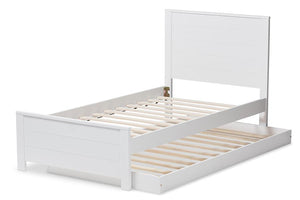 Baxton Studio Catalina Modern Classic Mission Style White-Finished Wood Twin Platform Bed with Trundle