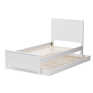 Baxton Studio Catalina Modern Classic Mission Style White-Finished Wood Twin Platform Bed with Trundle