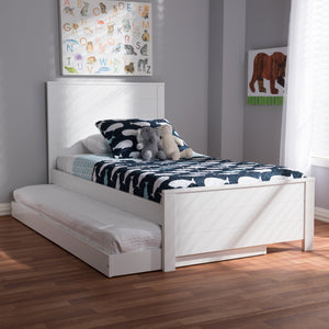 Baxton Studio Catalina Modern Classic Mission Style White-Finished Wood Twin Platform Bed with Trundle