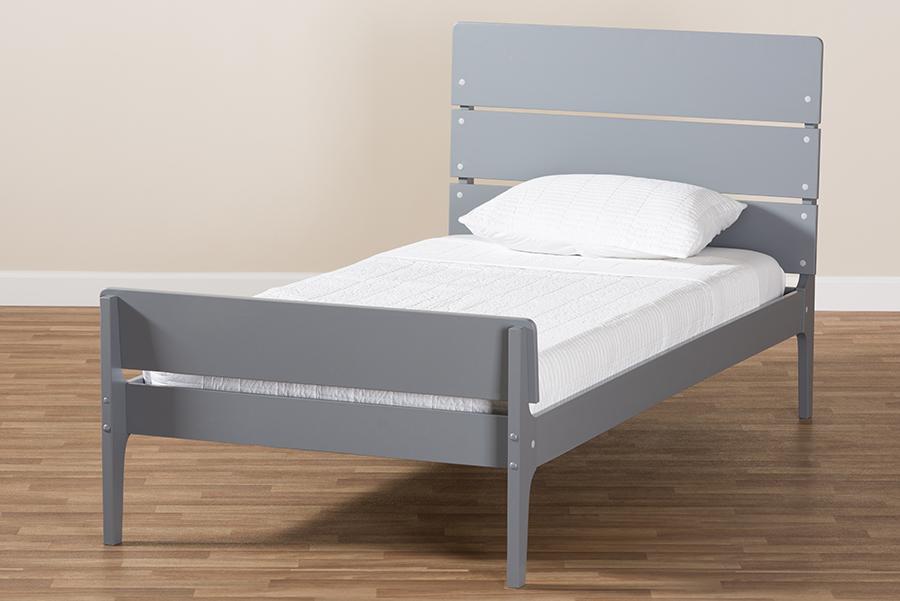 Baxton Studio Nereida Modern Classic Mission Style Grey-Finished Wood Twin Platform Bed