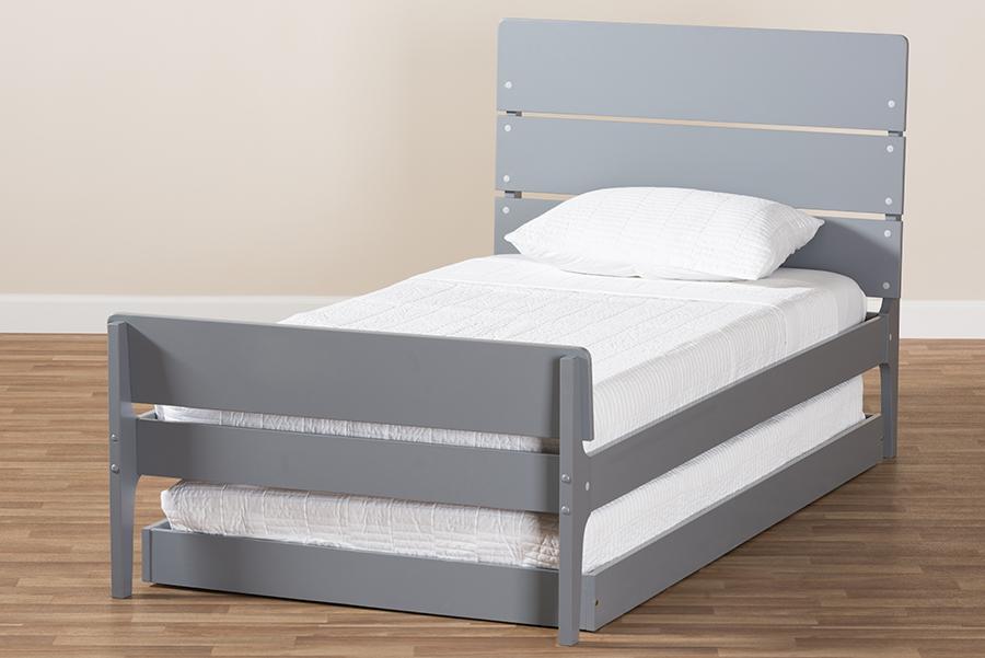 Baxton Studio Nereida Modern Classic Mission Style Grey-Finished Wood Twin Platform Bed