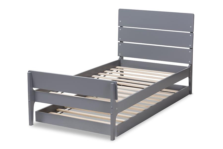 Baxton Studio Nereida Modern Classic Mission Style Grey-Finished Wood Twin Platform Bed