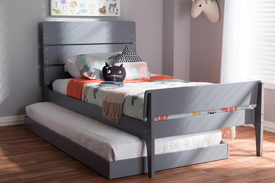 Baxton Studio Nereida Modern Classic Mission Style Grey-Finished Wood Twin Platform Bed