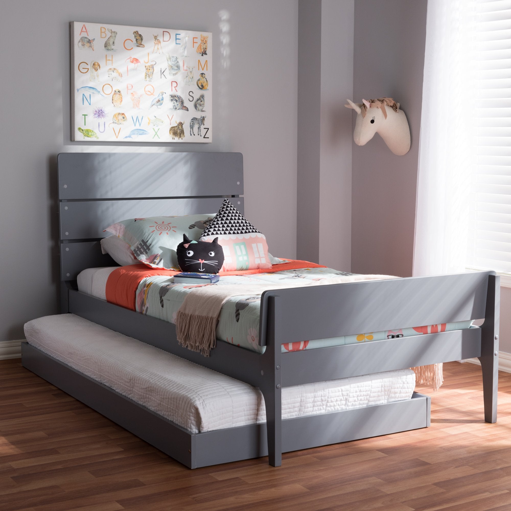 Baxton Studio Nereida Modern Classic Mission Style Grey-Finished Wood Twin Platform Bed