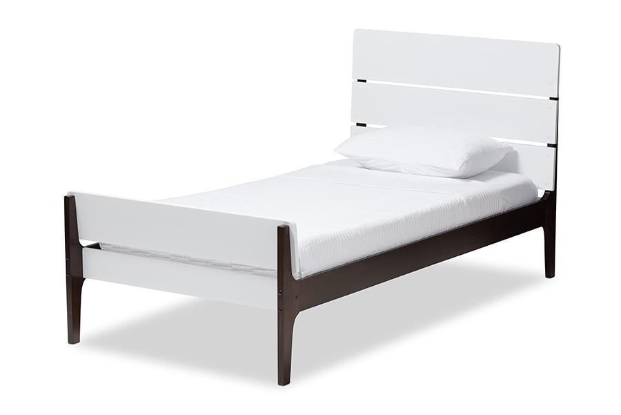 Baxton Studio Nereida Modern Classic Mission Style White and Dark Brown-Finished Wood Twin Platform Bed