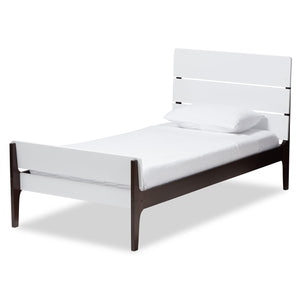 Baxton Studio Nereida Modern Classic Mission Style White and Dark Brown-Finished Wood Twin Platform Bed