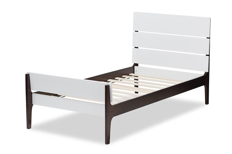 Baxton Studio Nereida Modern Classic Mission Style White and Dark Brown-Finished Wood Twin Platform Bed