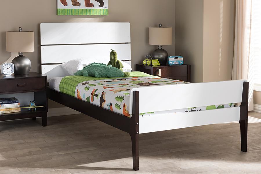 Baxton Studio Nereida Modern Classic Mission Style White and Dark Brown-Finished Wood Twin Platform Bed