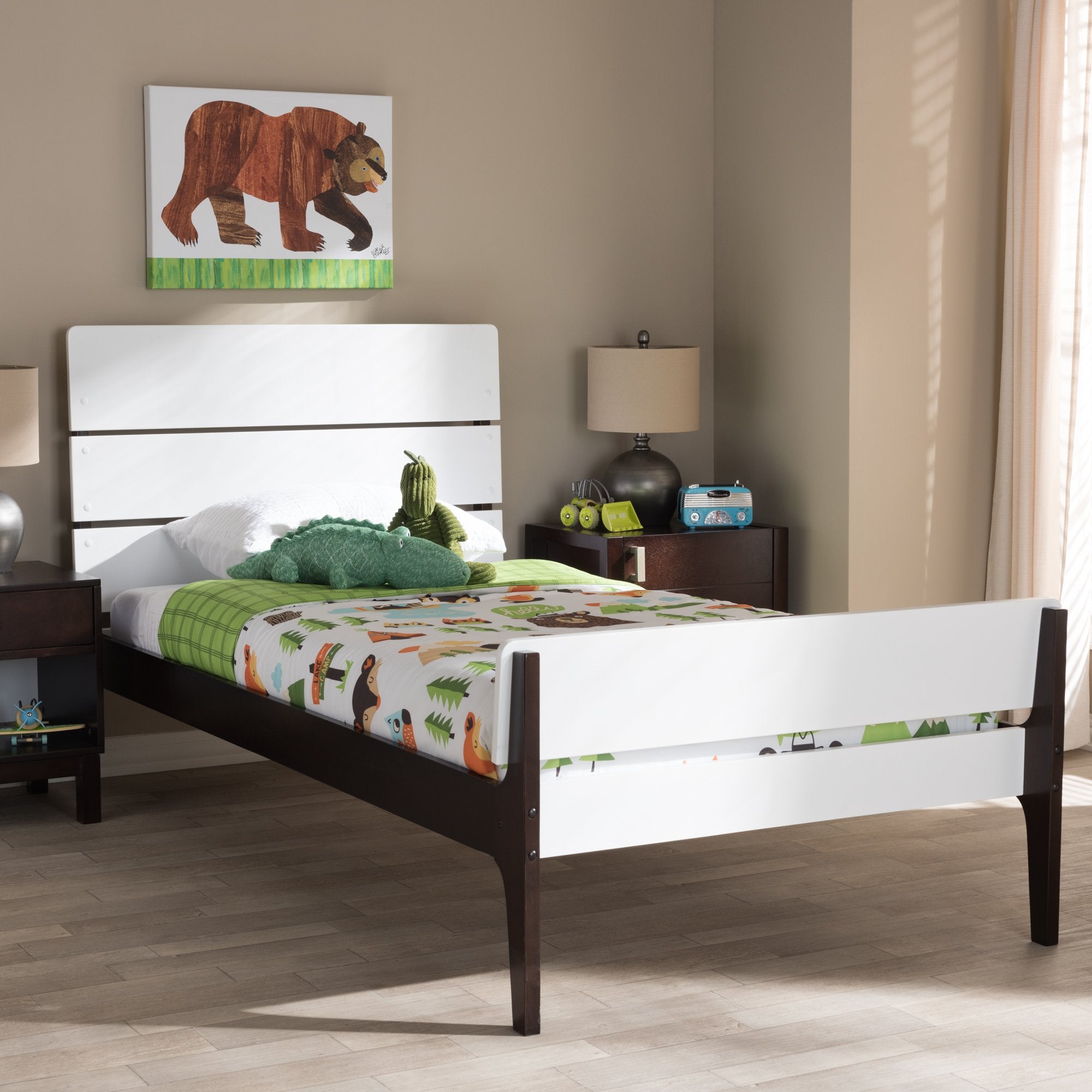 Baxton Studio Nereida Modern Classic Mission Style White and Dark Brown-Finished Wood Twin Platform Bed