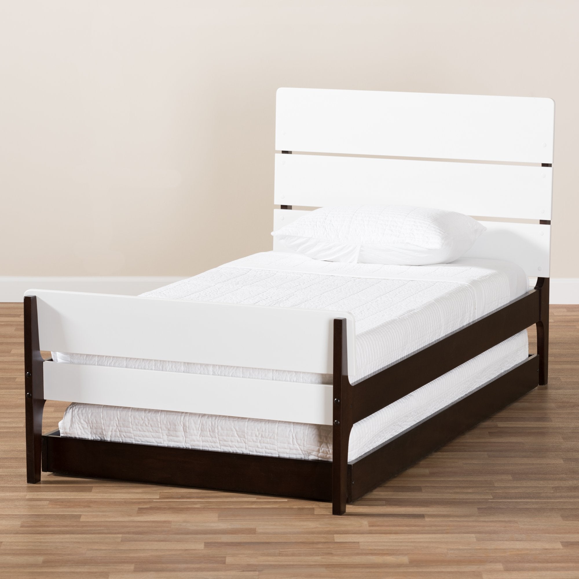 Baxton Studio Nereida Modern Classic Mission Style White and Dark Brown-Finished Wood Twin Platform Bed