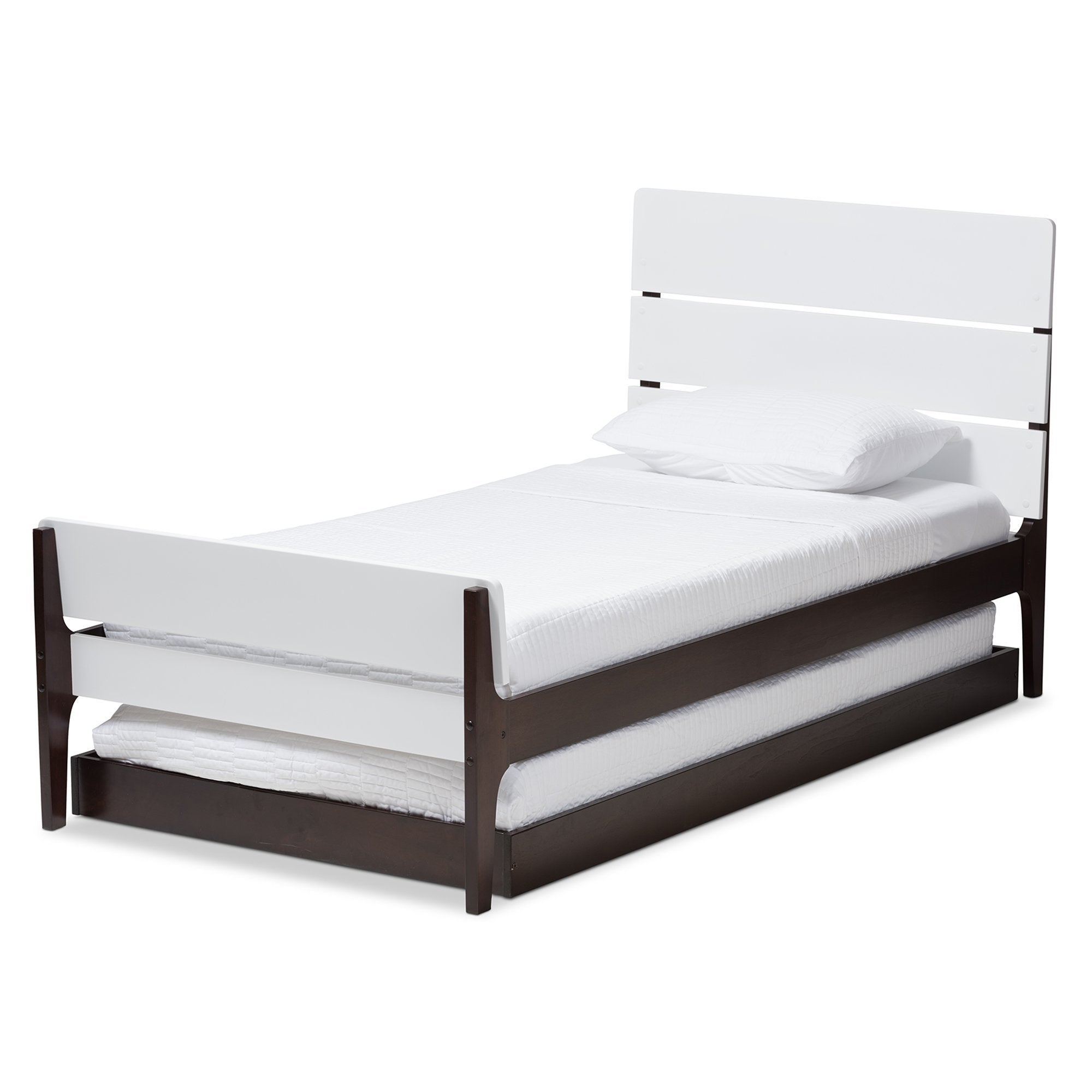 Baxton Studio Nereida Modern Classic Mission Style White and Dark Brown-Finished Wood Twin Platform Bed