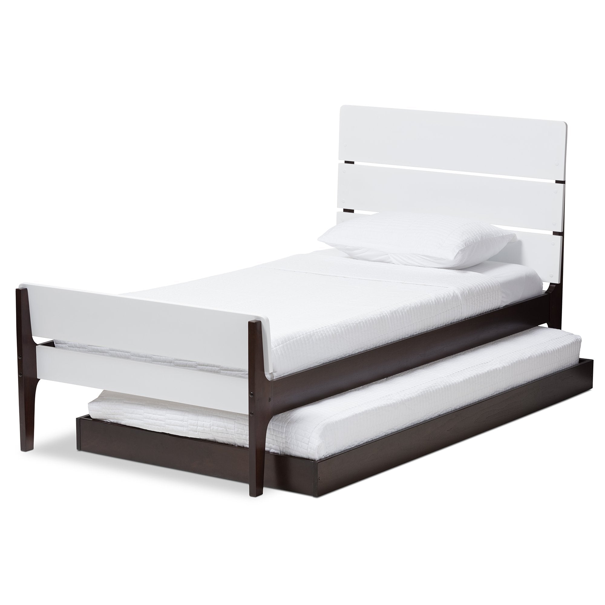 Baxton Studio Nereida Modern Classic Mission Style White and Dark Brown-Finished Wood Twin Platform Bed