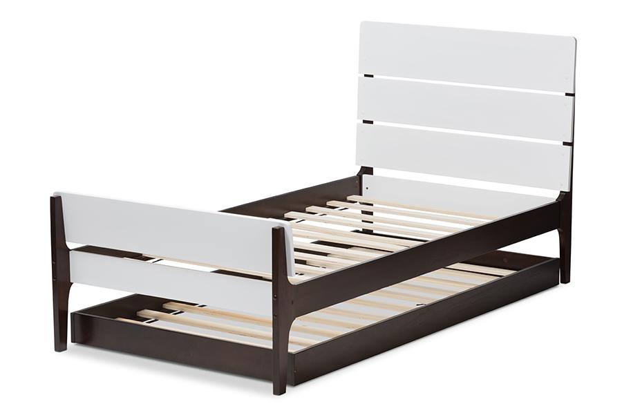 Baxton Studio Nereida Modern Classic Mission Style White and Dark Brown-Finished Wood Twin Platform Bed