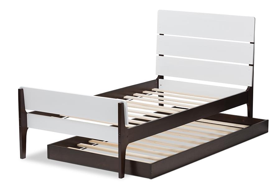 Baxton Studio Nereida Modern Classic Mission Style White and Dark Brown-Finished Wood Twin Platform Bed